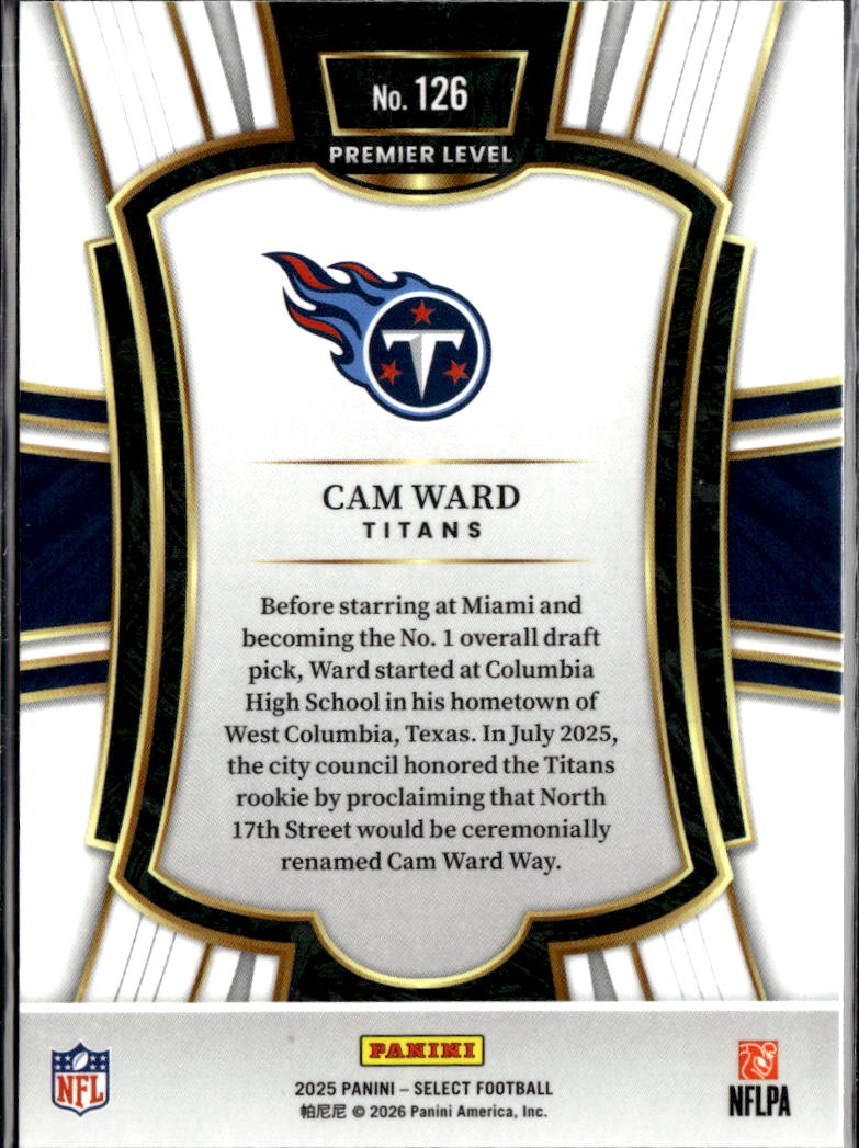 Cam Ward 2025 Select Rookie RC Tennessee Titans