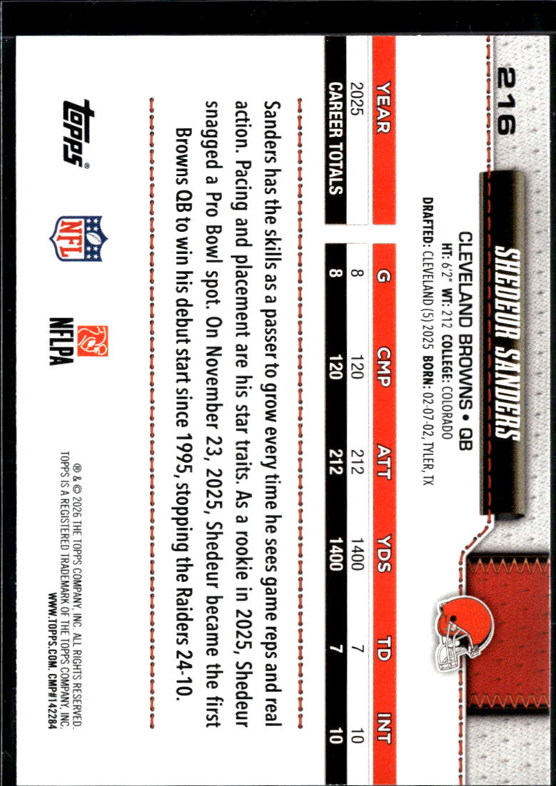 Shedeur Sanders 2026 Topps White Blue Cleveland Browns