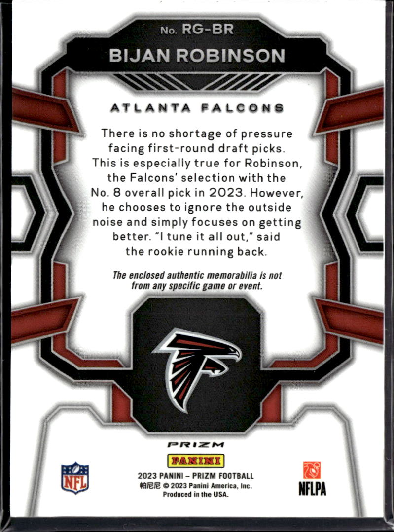 Bijan Robinson 2023 Prizm Rookie Gear Jersey Patch RC Atlanta Falcons