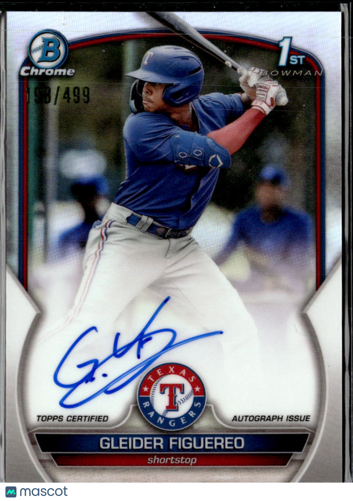 Gleider Figuereo 2023 Bowman Chrome 1st Auto Autograph /499 Texas Rangers