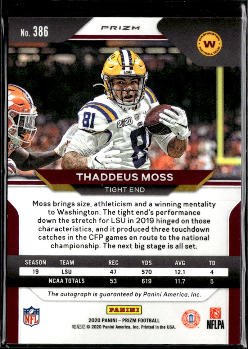 Thaddeus Moss 2020 Prizm Auto Autograph Rookie RC LSU Tigers