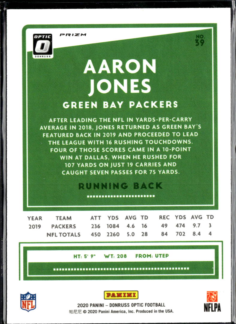Aaron Jones 2020 Optic Red Stars Prizm SSP Green Bay Packers