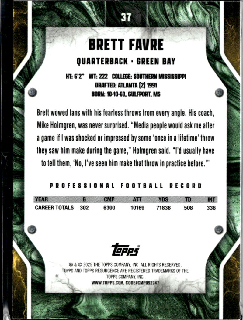 Brett Favre 2025 Topps Resurgence Blue Orange Green Bay Packers