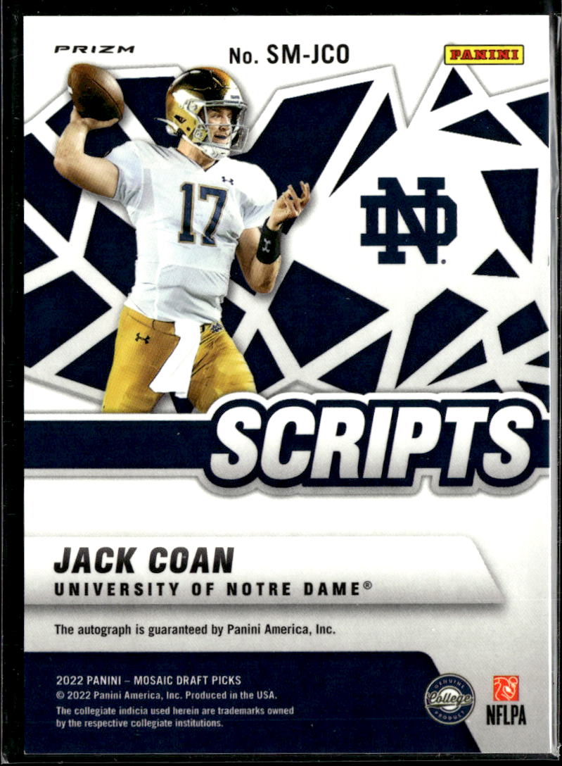 Jack Coan 2022 Mosaic Draft Picks Auto Autograph Notre Dame Fighting Irish
