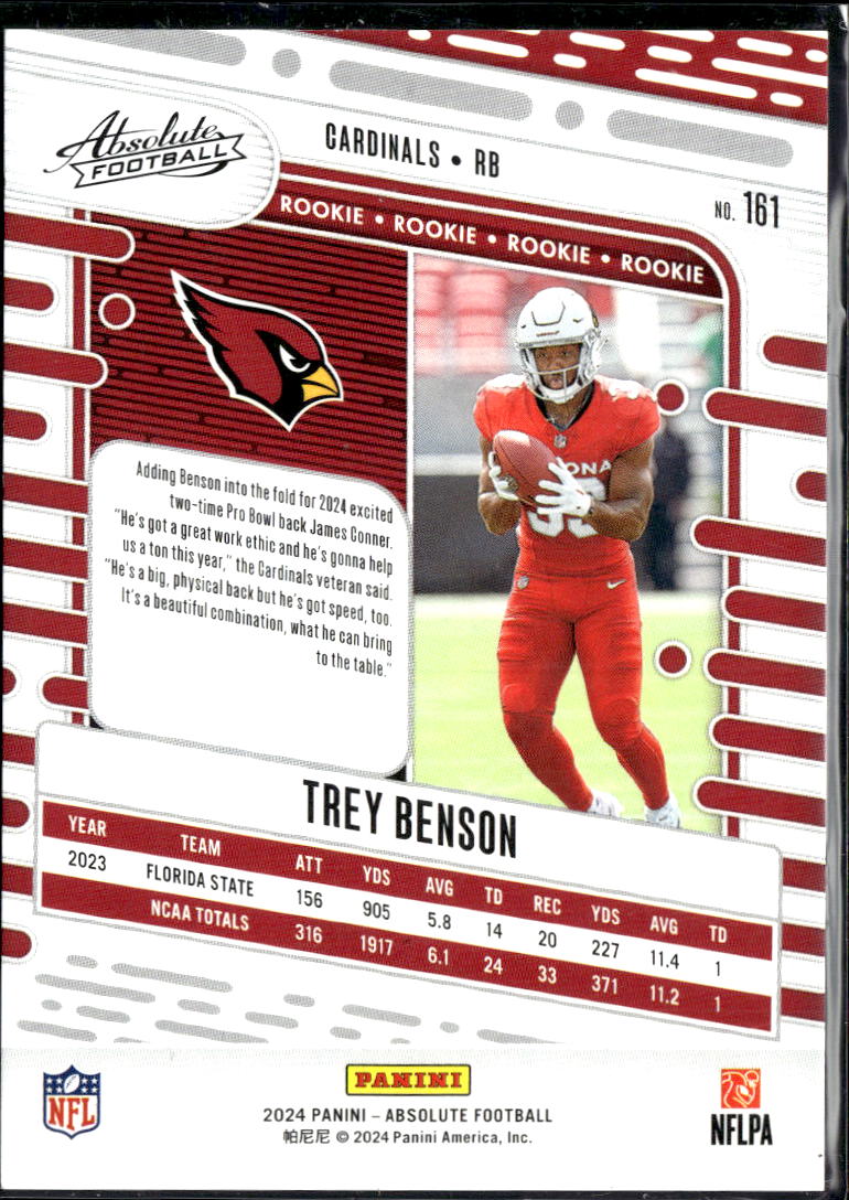 Trey Benson 2024 Absolute Blue Rookie RC /199 Arizona Cardinals