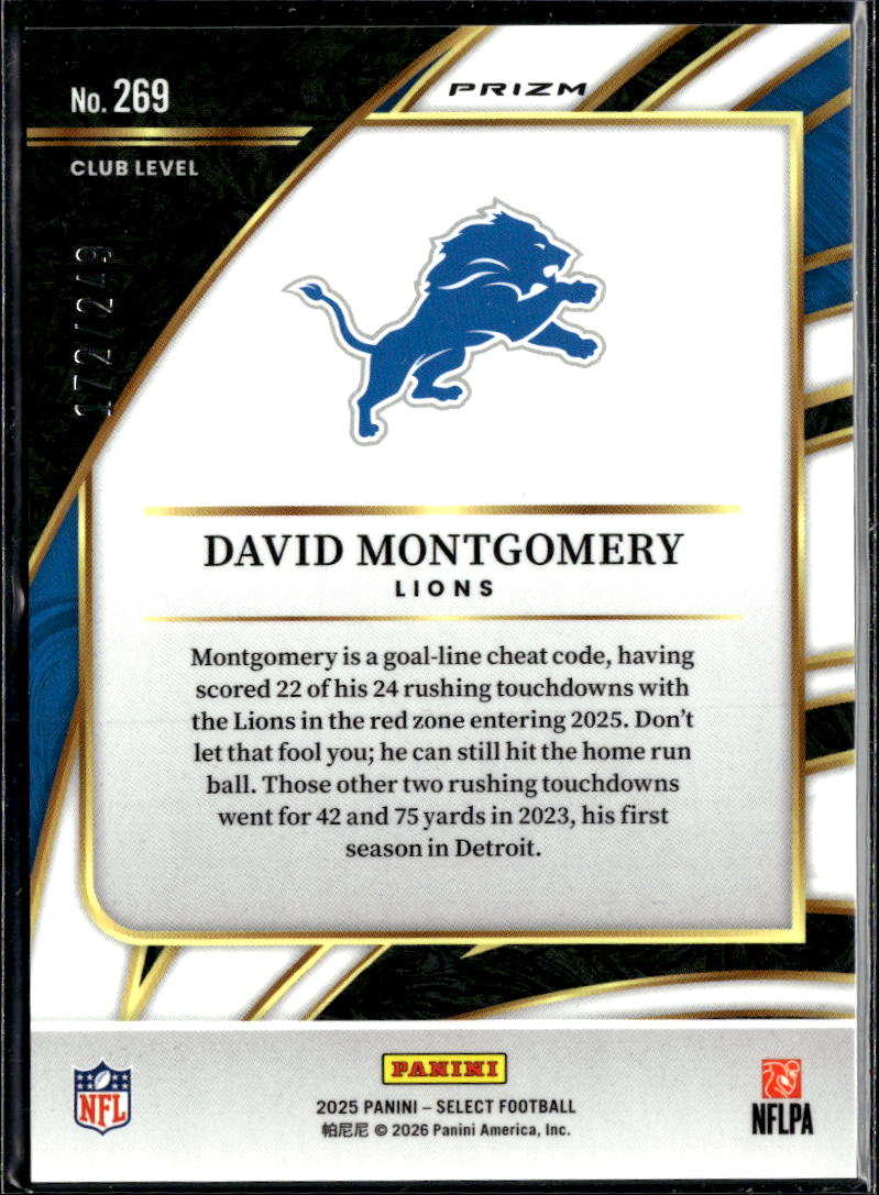 David Montgomery 2024 Select Tricolor /249 Detroit Lions