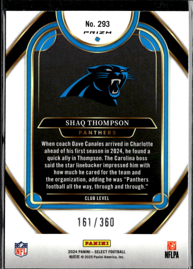 Shaq Thompson 2025 Select Purple Prizm /360 Carolina Panthers