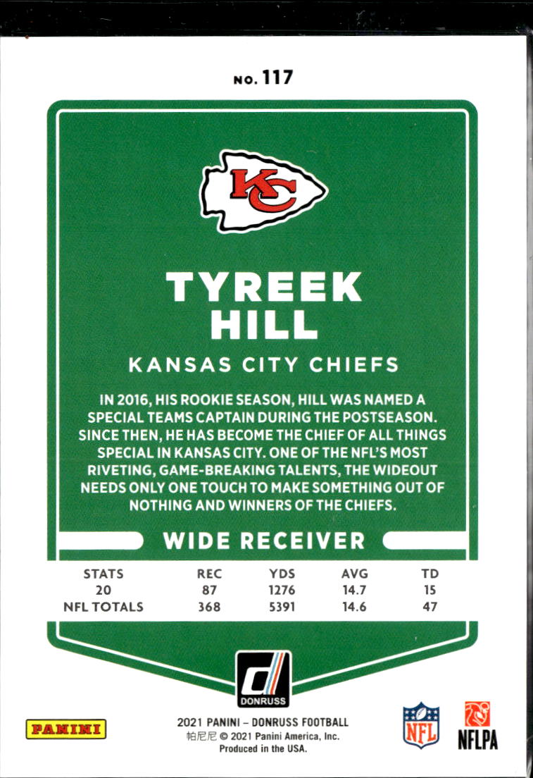 Tyreek Hill 2021 Donruss No Name Press Proof Kansas City Chiefs