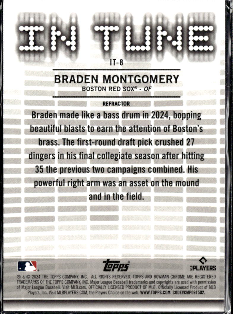 Braden Montgomery 2024 Bowman Chrome In Tune Refractor /250 Boston Red Sox