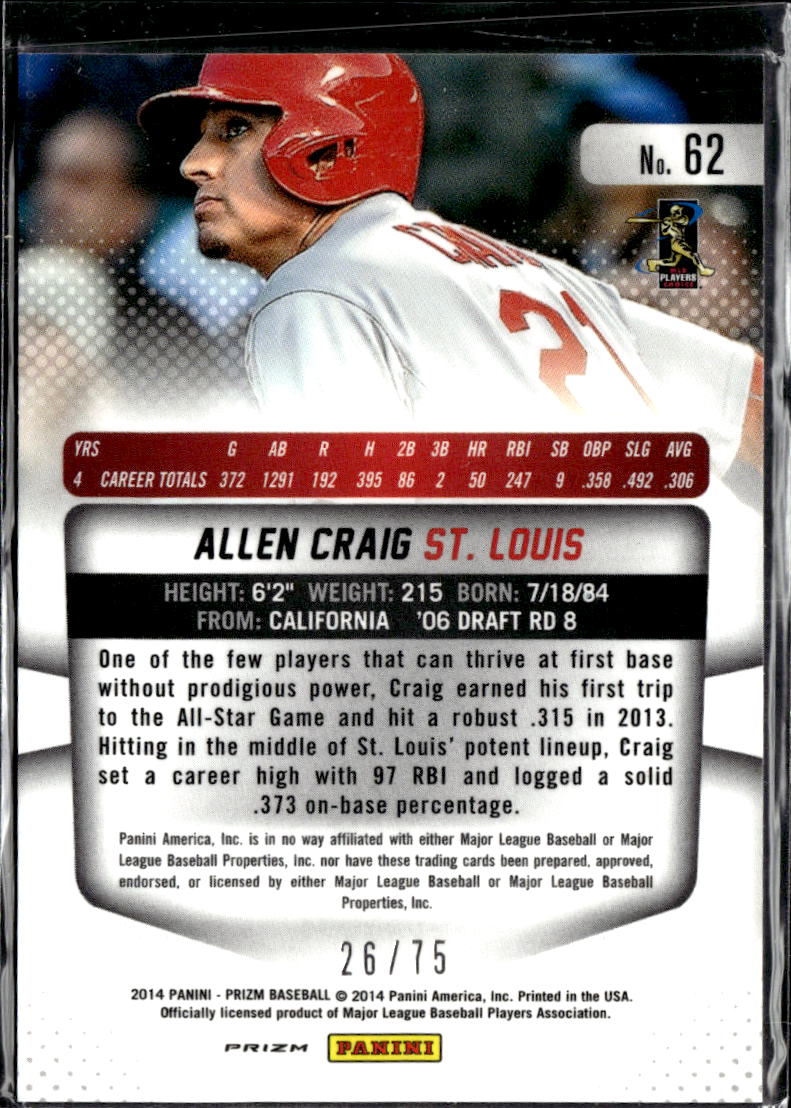 Allen Craig 2014 Panini Prizm Blue Mojo 26/75 St. Louis Cardinals