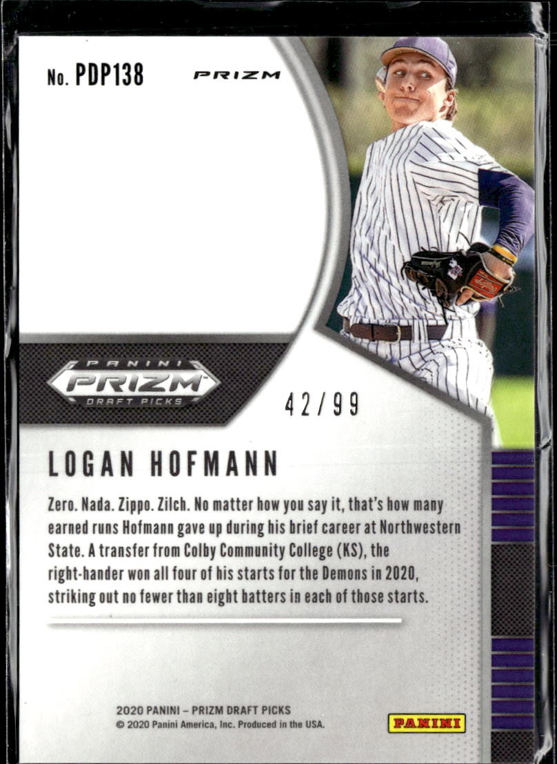 Logan Hofmann 2020 Panini Prizm Draft Picks Tiger Stripe /99