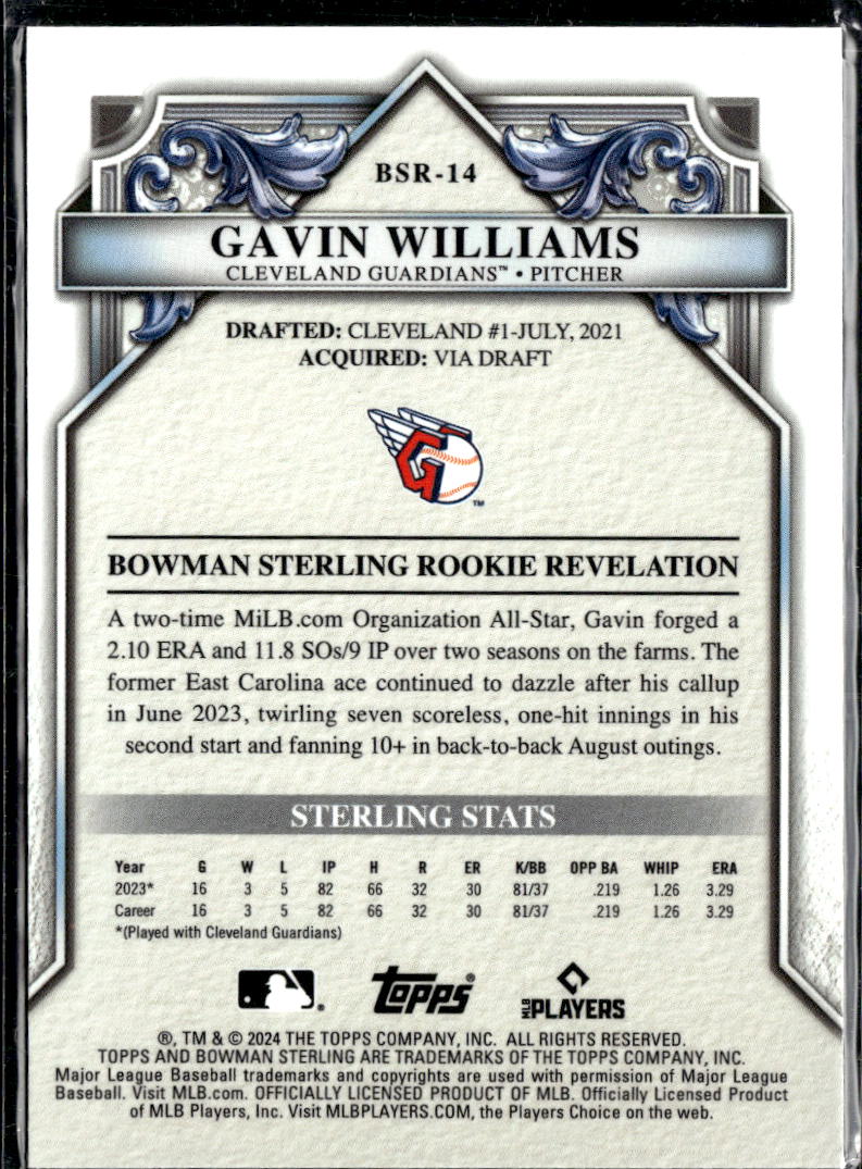 Gavin Williams 2024 Bowman Sterling RC /150 Cleveland Guardians