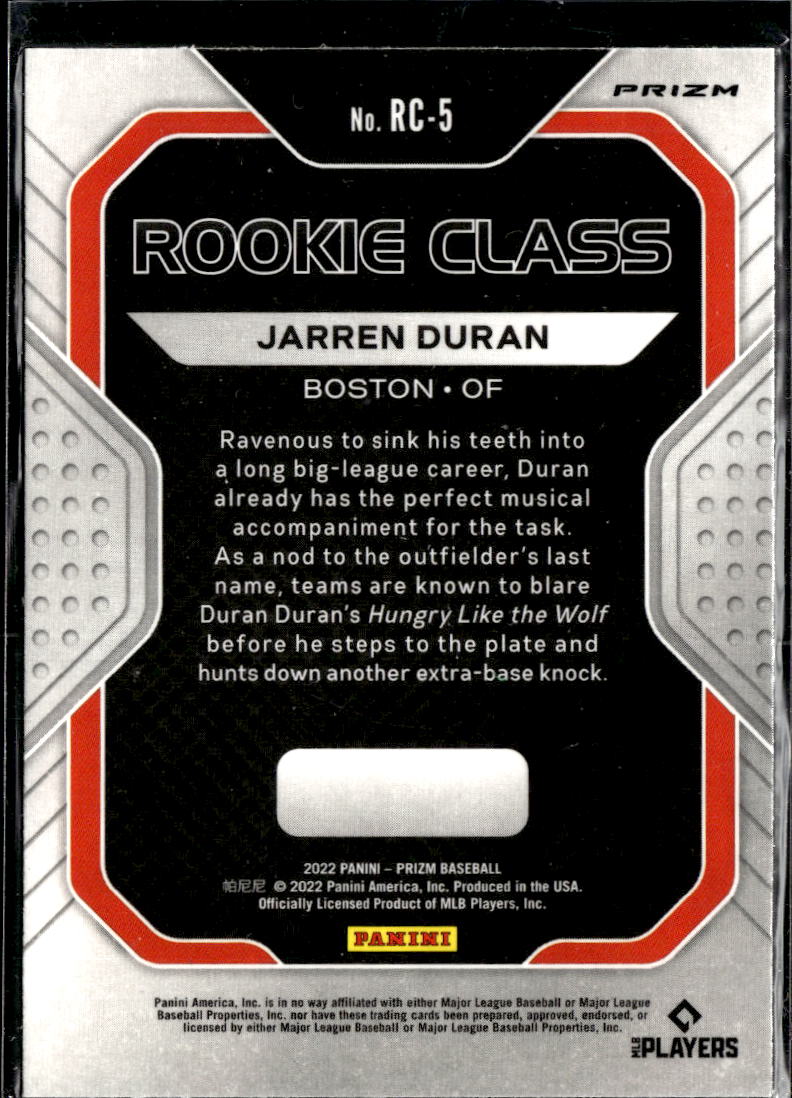 Jarren Duran 2022 Panini Prizm Silver Prizm Rookie RC Boston Red Sox