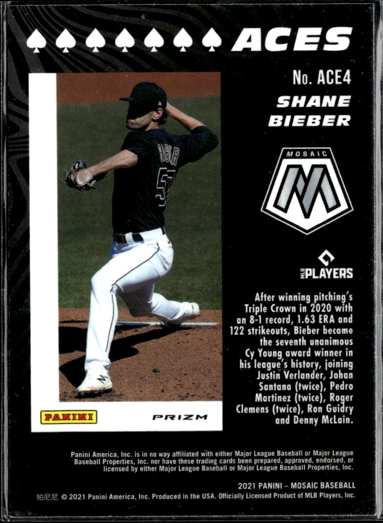 Shane Bieber 2021 Panini Mosaic Aces Green Cleveland Guardians