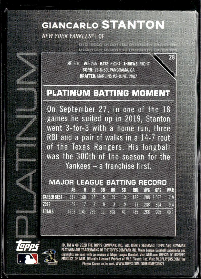 Giancarlo Stanton 2020 Bowman Platinum Green /299 New York Yankees