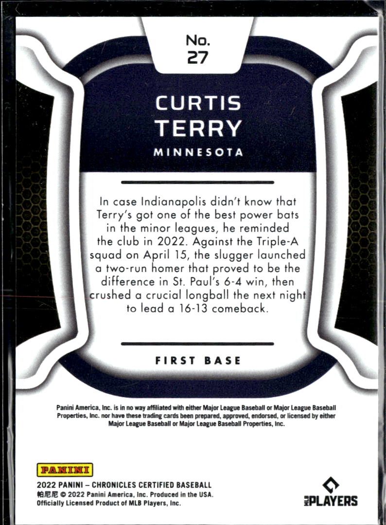Curtis Terry 2022 Certified GOLD Rookie RC /25 Minnesota Twins