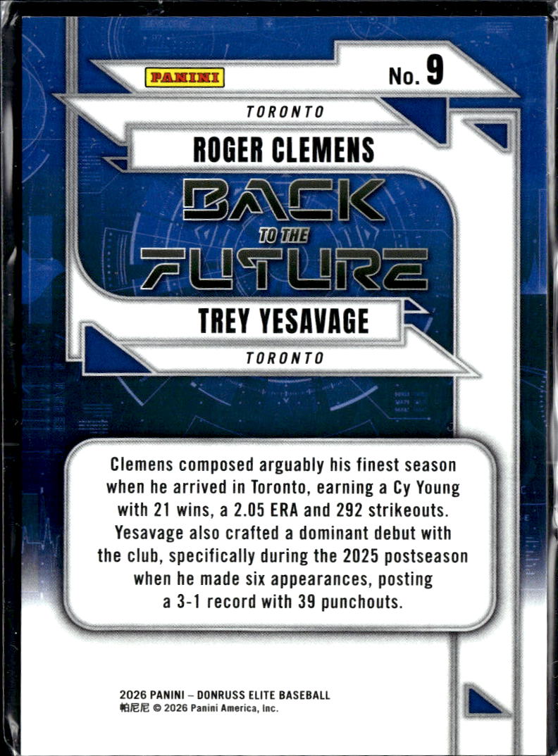 Trey Yesavage Roger Clemens 2026 Elite Back to the Future Blue Jays