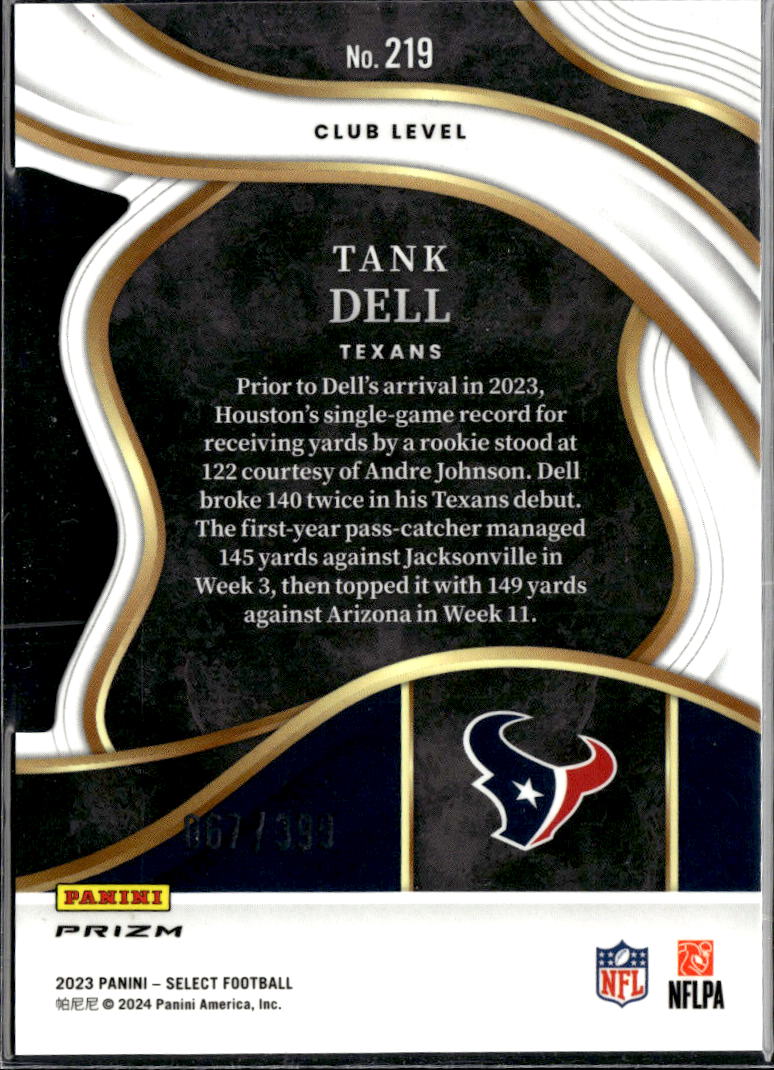 Tank Dell 2023 Select Club Level Orange RC /399 Houston Texans