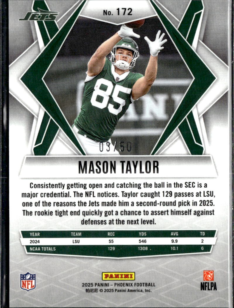 Mason Taylor 2025 Phoenix Bronze Rookie RC /50 New York Jets