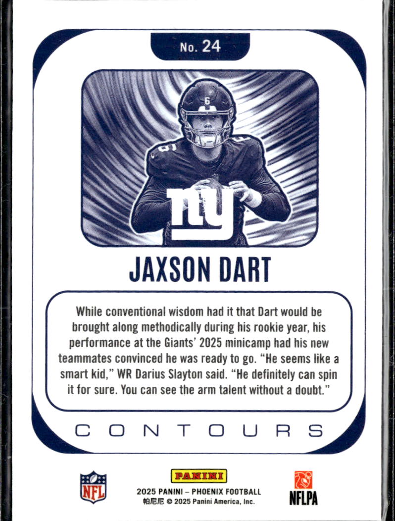 Jaxson Dart 2025 Panini Phoenix Contours Rookie RC New York Giants