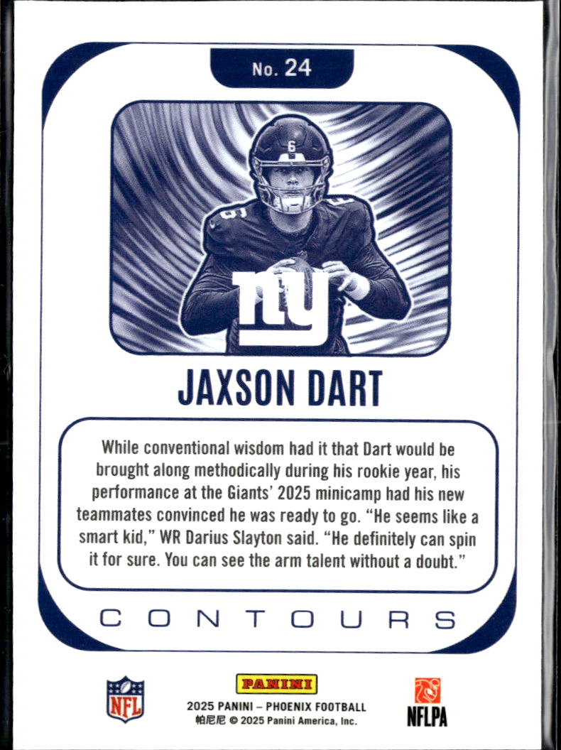 Jaxson Dart 2025 Panini Phoenix Contours Rookie RC New York Giants