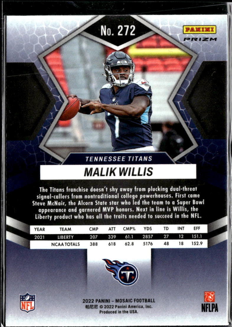 Malik Willis 2022 Mosaic Mosaics Prizm Rookie RC Tennessee Titans