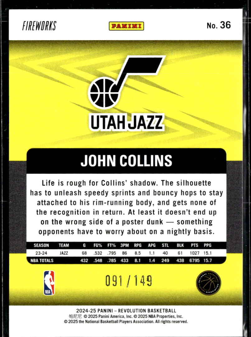 John Collins 2025 Revolution Fireworks /149 Utah Jazz