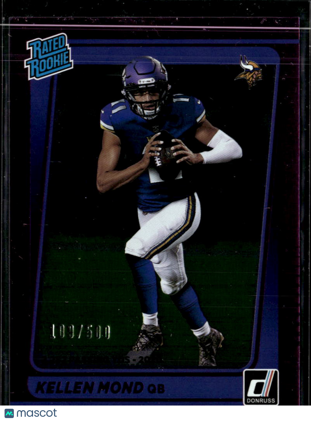 Kellen Mond 2021 Donruss Rated Rookie RC Purple Stat Line /500 Minnesota Vikings