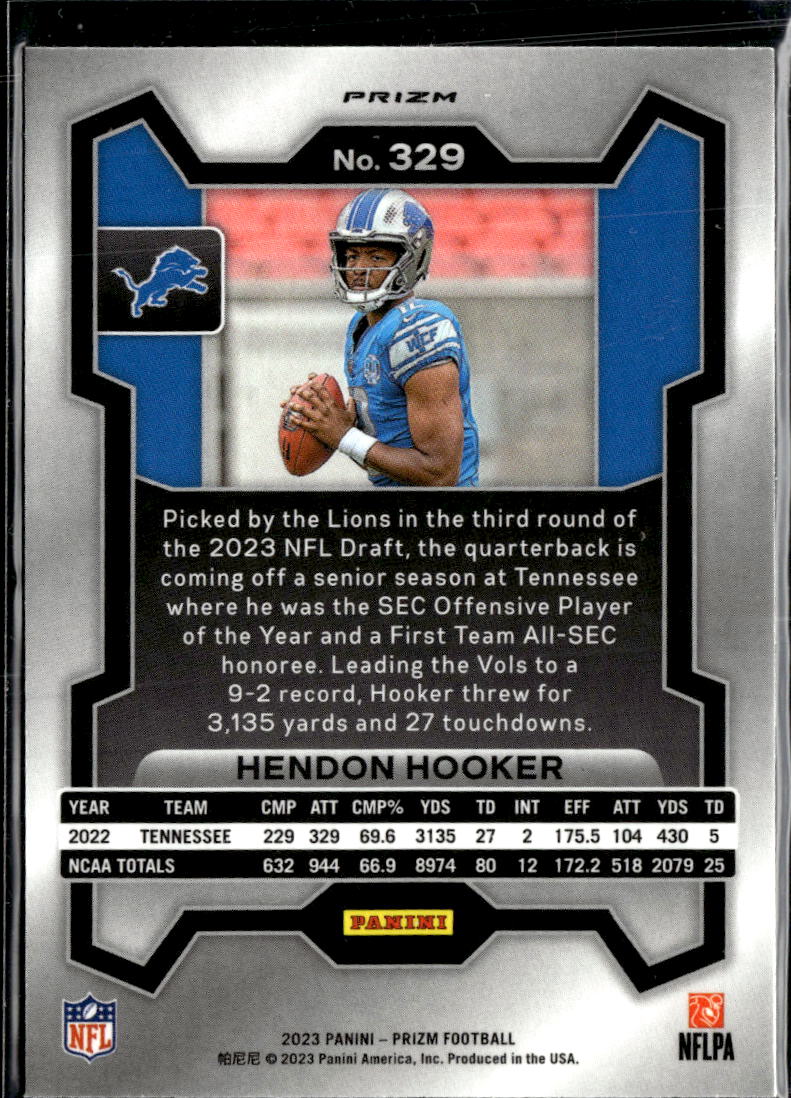 Hendon Hooker 2023 Panini Prizm RC Orange Lazer Detroit Lions