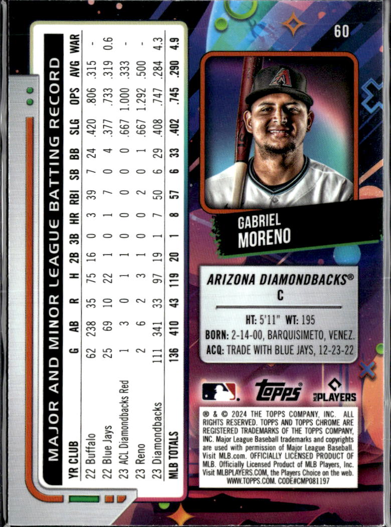 Gabriel Moreno 2024 Topps Cosmic Chrome Purple /150 Arizona Diamondbacks