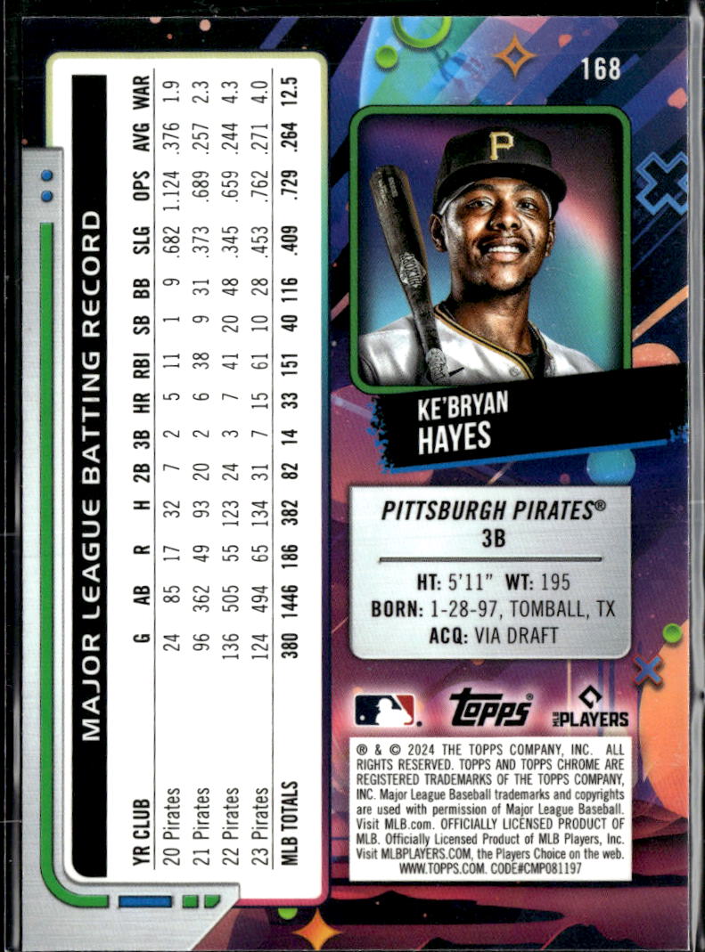 Ke'Bryan Hayes 2024 Topps Chrome Cosmic Purple /150 Pittsburgh Pirates