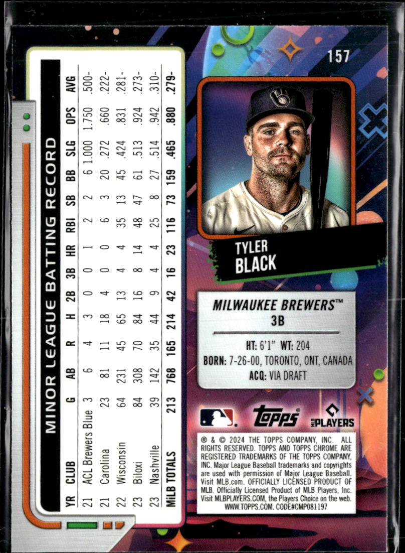 Tyler Black 2024 Topps Chrome Cosmic RC Aqua Refractor /199 Milwaukee Brewers