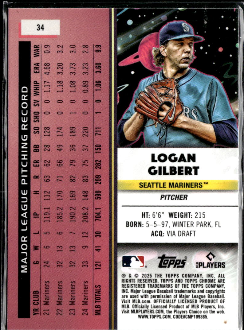 Logan Gilbert 2025 Topps Chrome Cosmic Nucleus Refractor Seattle Mariners