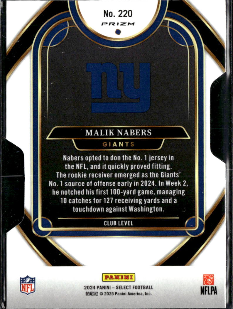 Malik Nabers 2024 Select RC Silver Prizm Die-Cut New York Giants