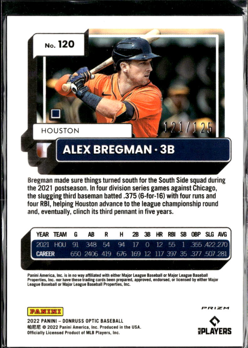 Alex Bregman 2022 Optic Orange Prizm 121/125 Houston Astros