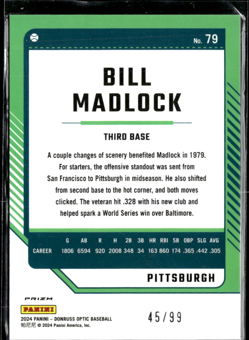 Bill Madlock 2024 Optic Red Prizm 45/99 Pittsburgh Pirates