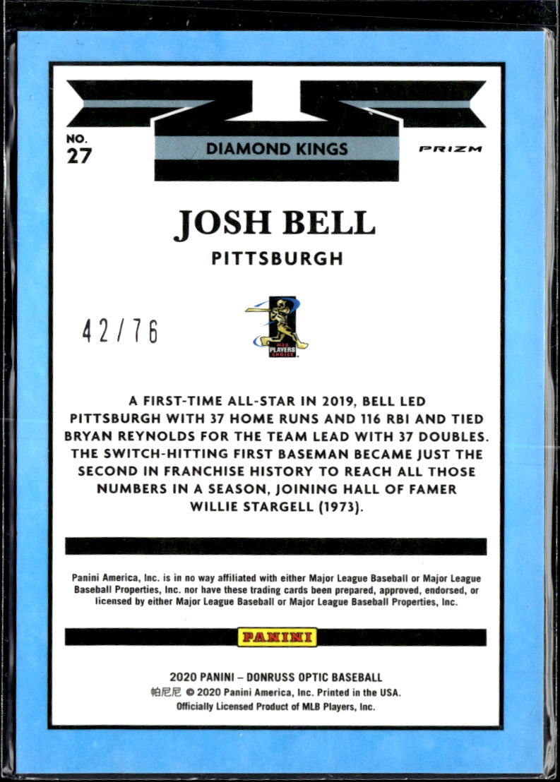 Josh Bell 2020 Optic Diamond Kings Blue Stars 42/76 Pittsburgh Pirates