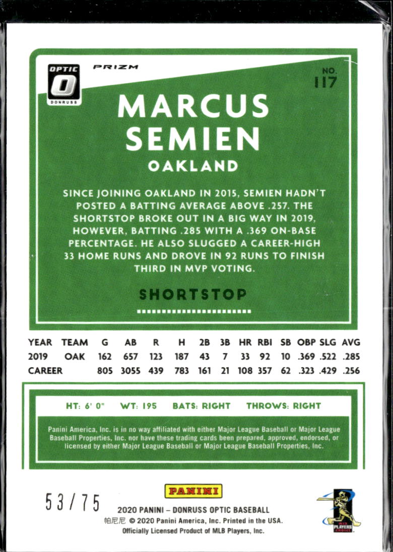 Marcus Semien 2020 Optic Blue 53/75 Oakland Athletics