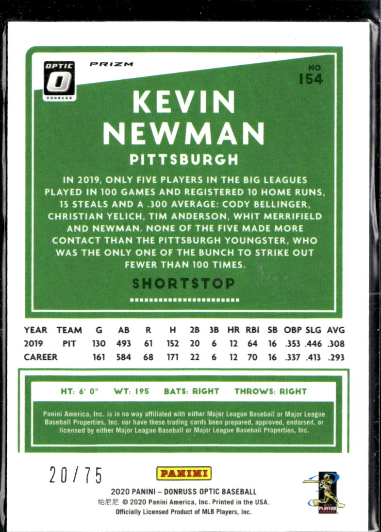 Kevin Newman 2020 Optic Blue 20/75 Pittsburgh Pirates