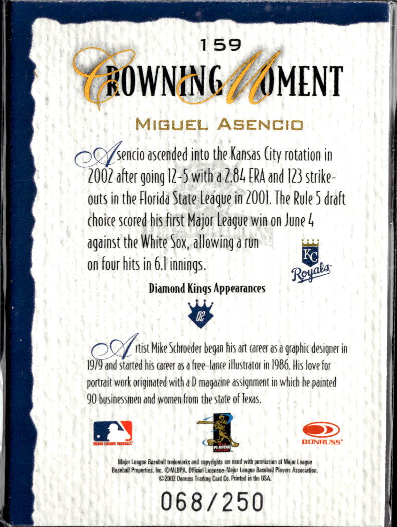Miguel Asencio 2002 Donruss Diamond Kings /250 Kansas City Royals