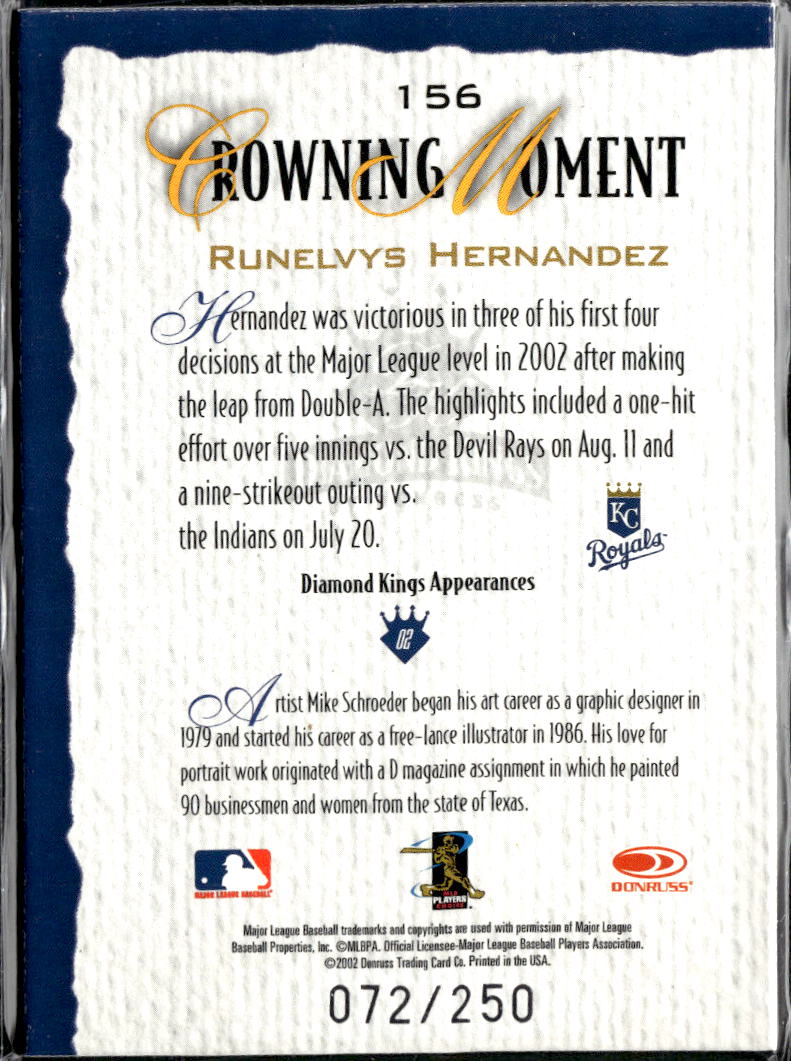 Runelvys Hernandez 2002 Diamond Kings Crowning Moment /250 Kansas City Royals