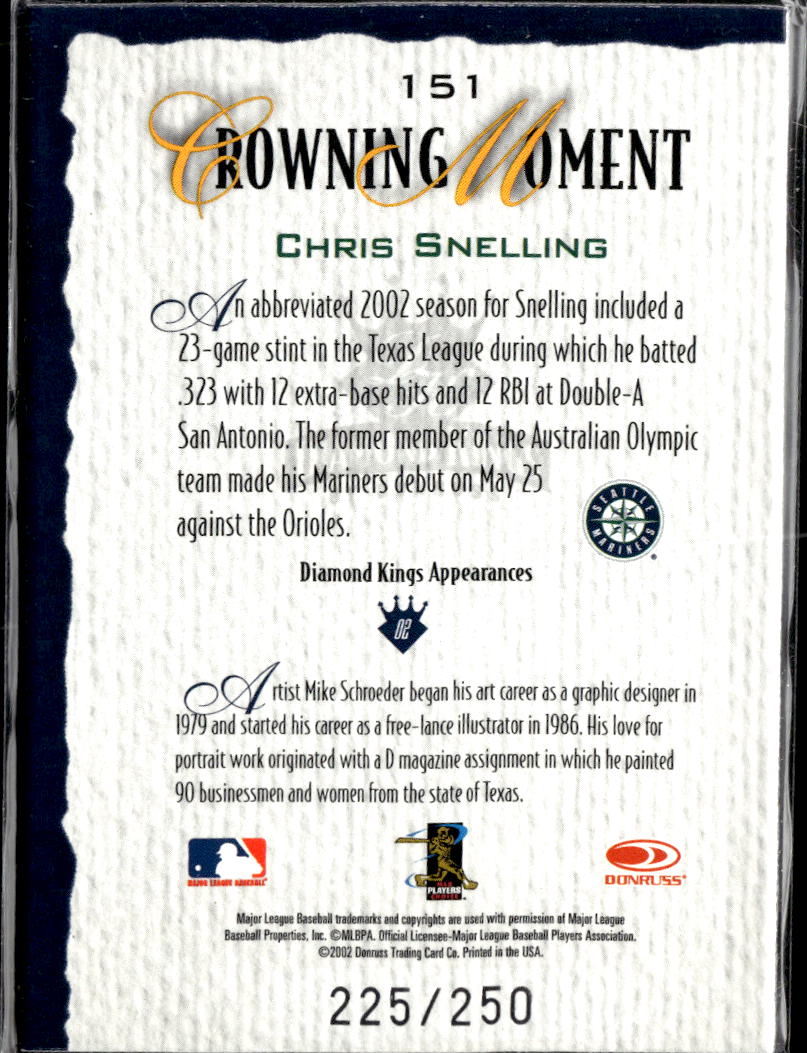 Chris Snelling 2002 Donruss Diamond Kings /250 Seattle Mariners