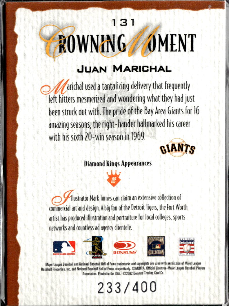 Juan Marichal 2002 Donruss Diamond Kings /400 San Francisco Giants