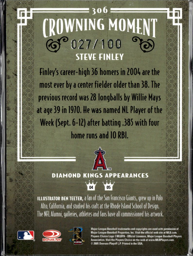 Steve Finley 2005 Donruss Diamond Kings Crowning Moment /100 Los Angeles Angels