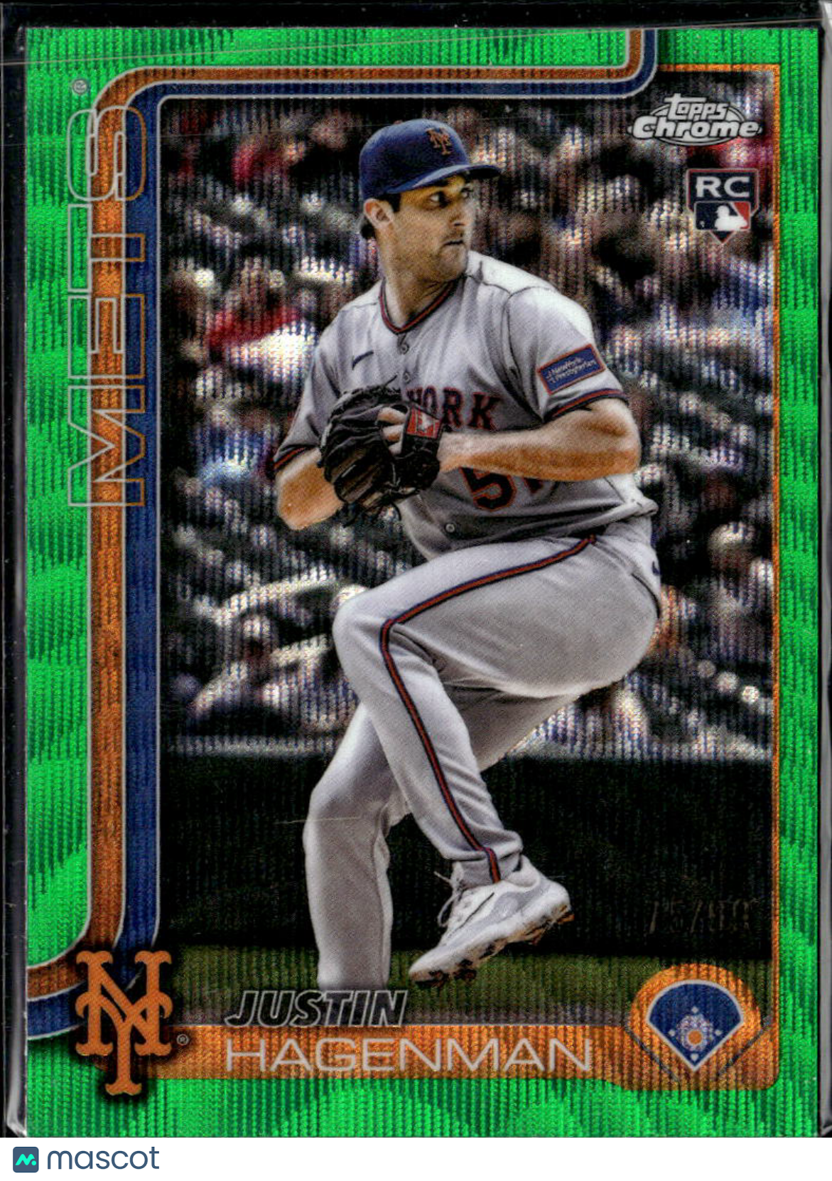 Justin Hagenman 2025 Topps Chrome Green Wave RC /99 New York Mets