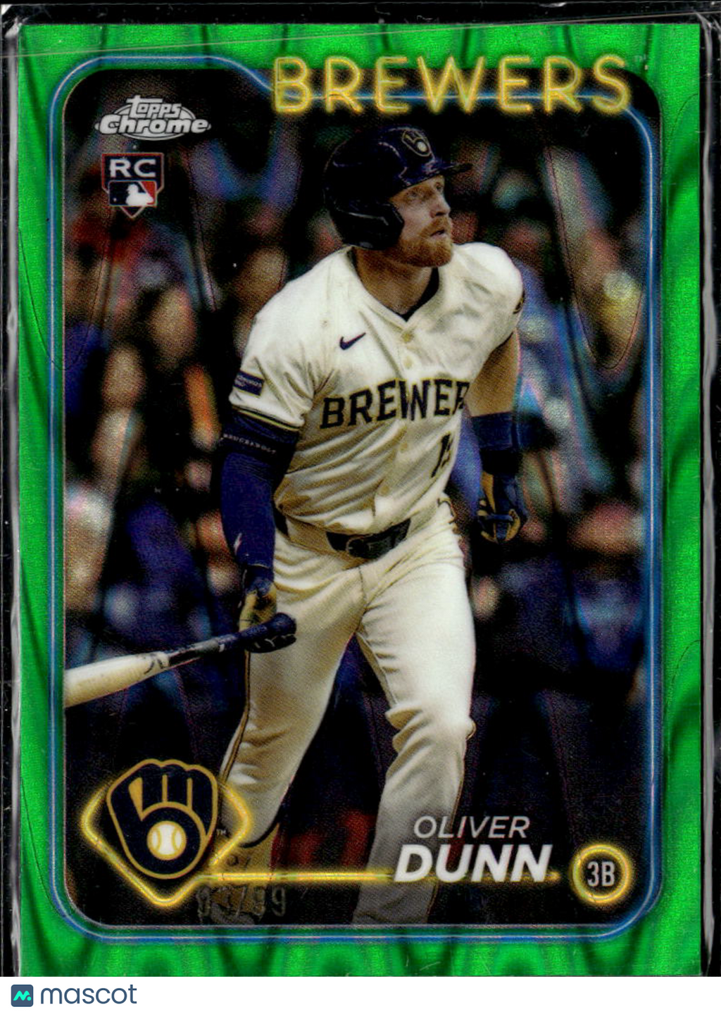Oliver Dunn 2024 Topps Chrome RC Green Wave Refractor /99 Milwaukee Brewers