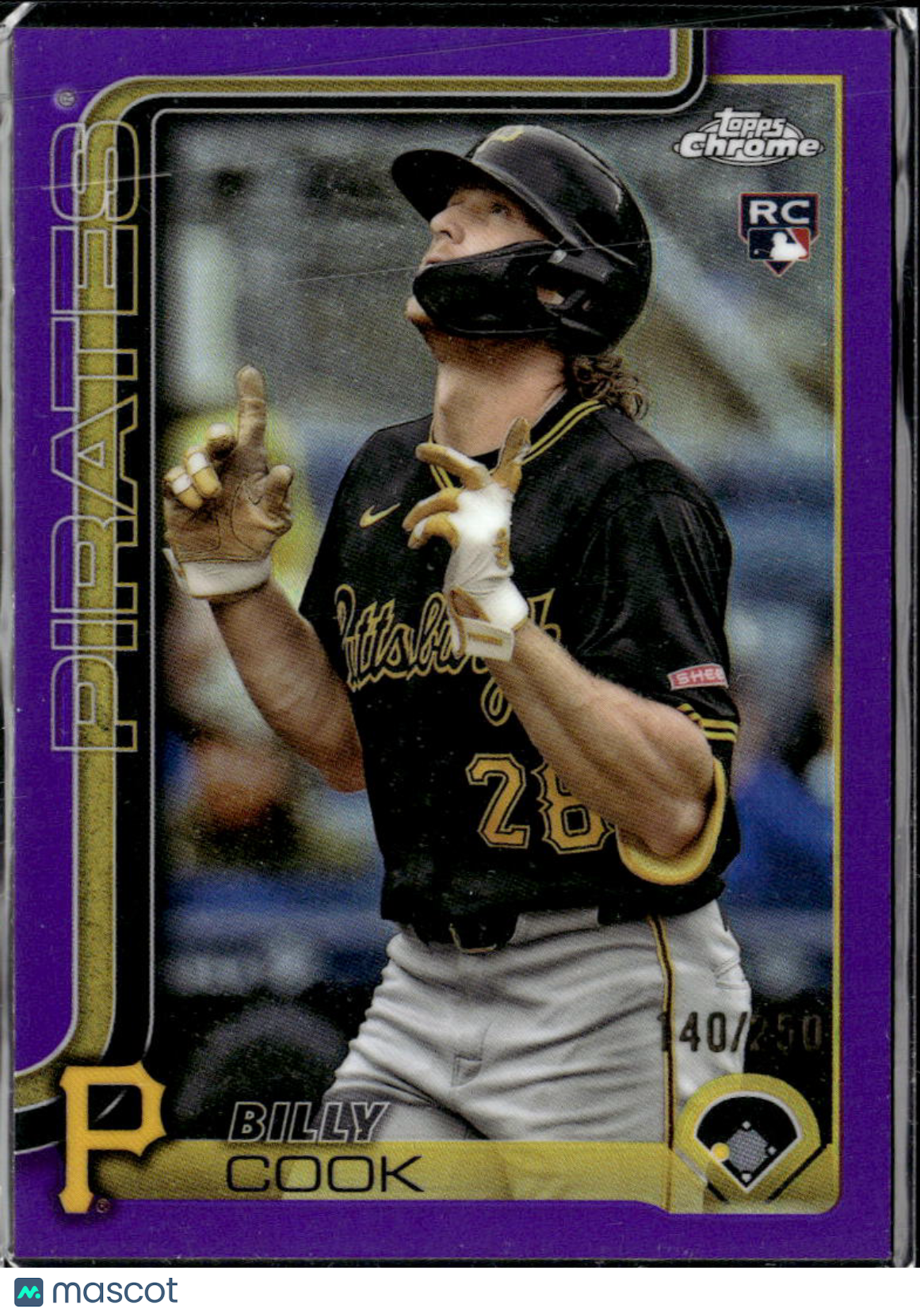 Billy Cook 2025 Topps Chrome Purple Refractor RC 140/250 Pittsburgh Pirates
