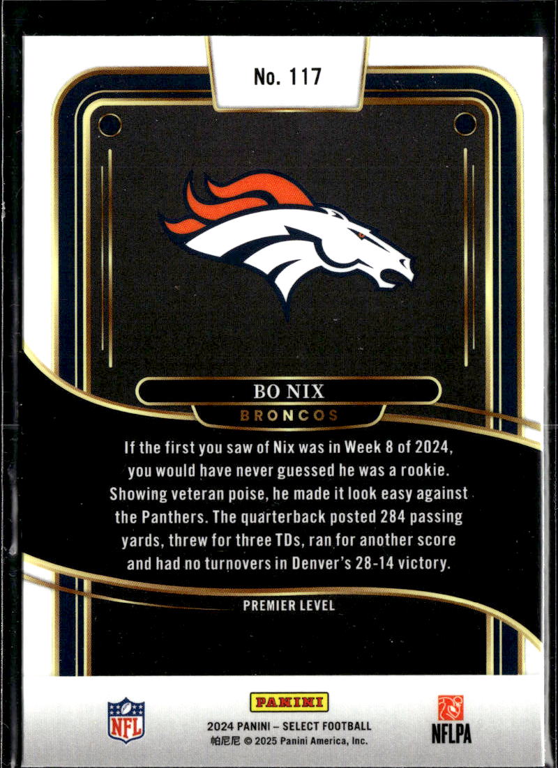 Bo Nix 20254 Select Rookie RC Premier Level Denver Broncos