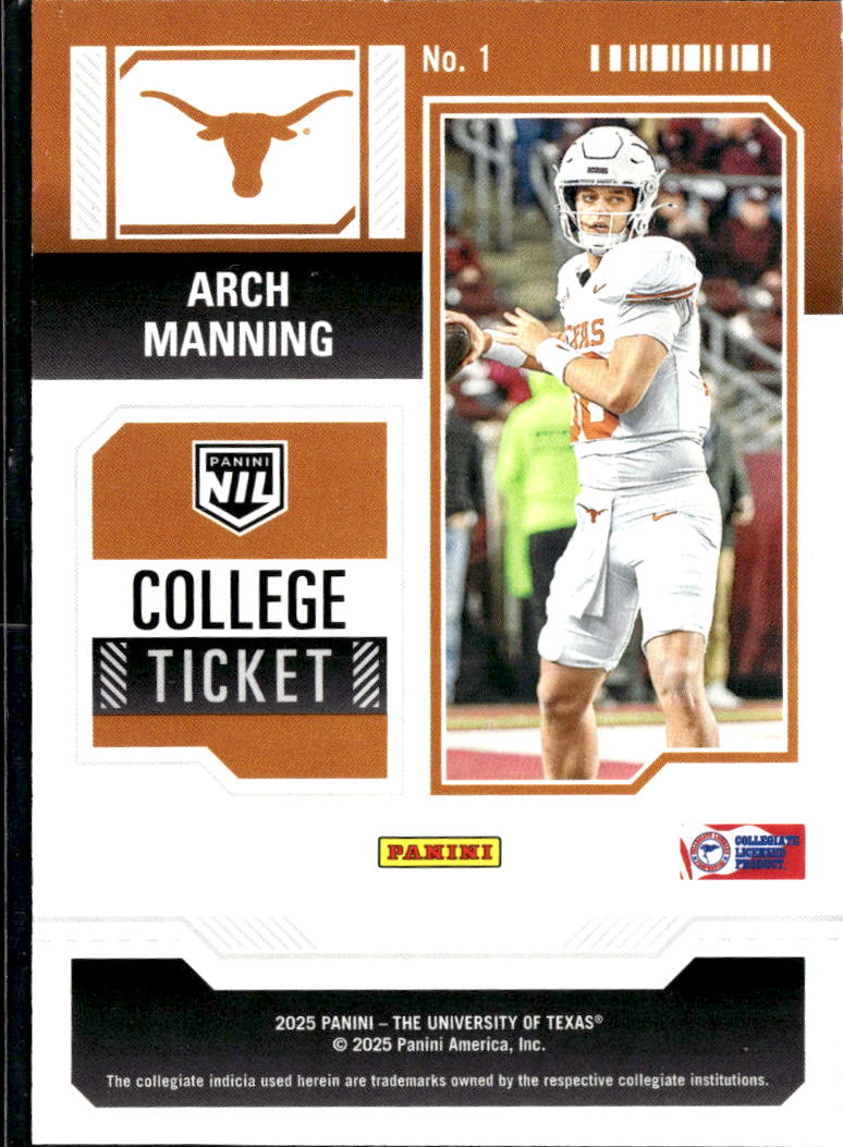 Arch Manning 2025 Contenders College Ticket Rookie RC Texas Longhorns