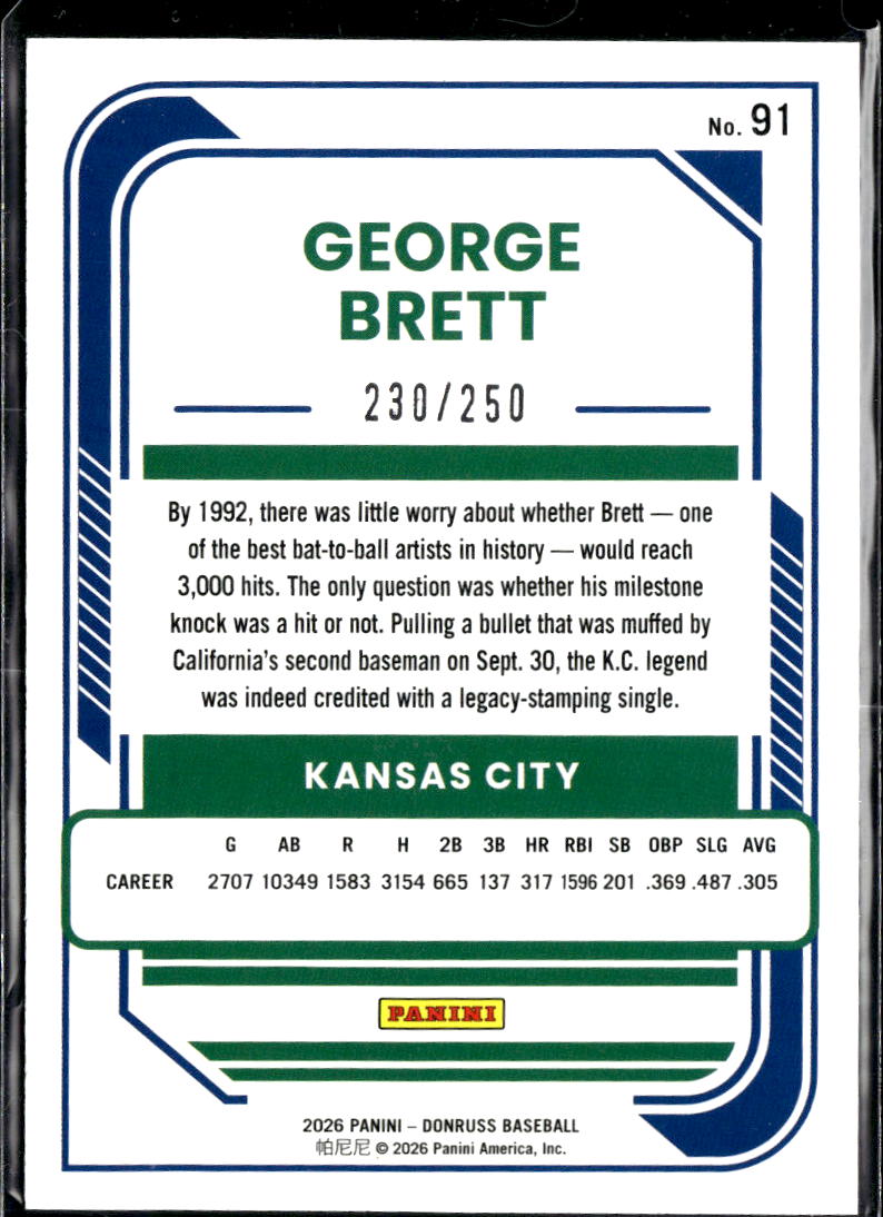 George Brett 2026 Donruss Red 230/250 Kansas City Royals